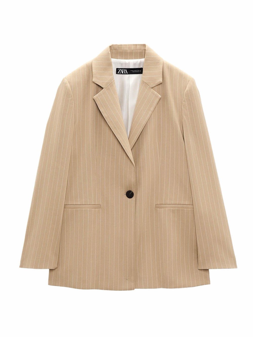 Zara Pinstripe Blazer Size Medium Women’s Tan Blogger Fav